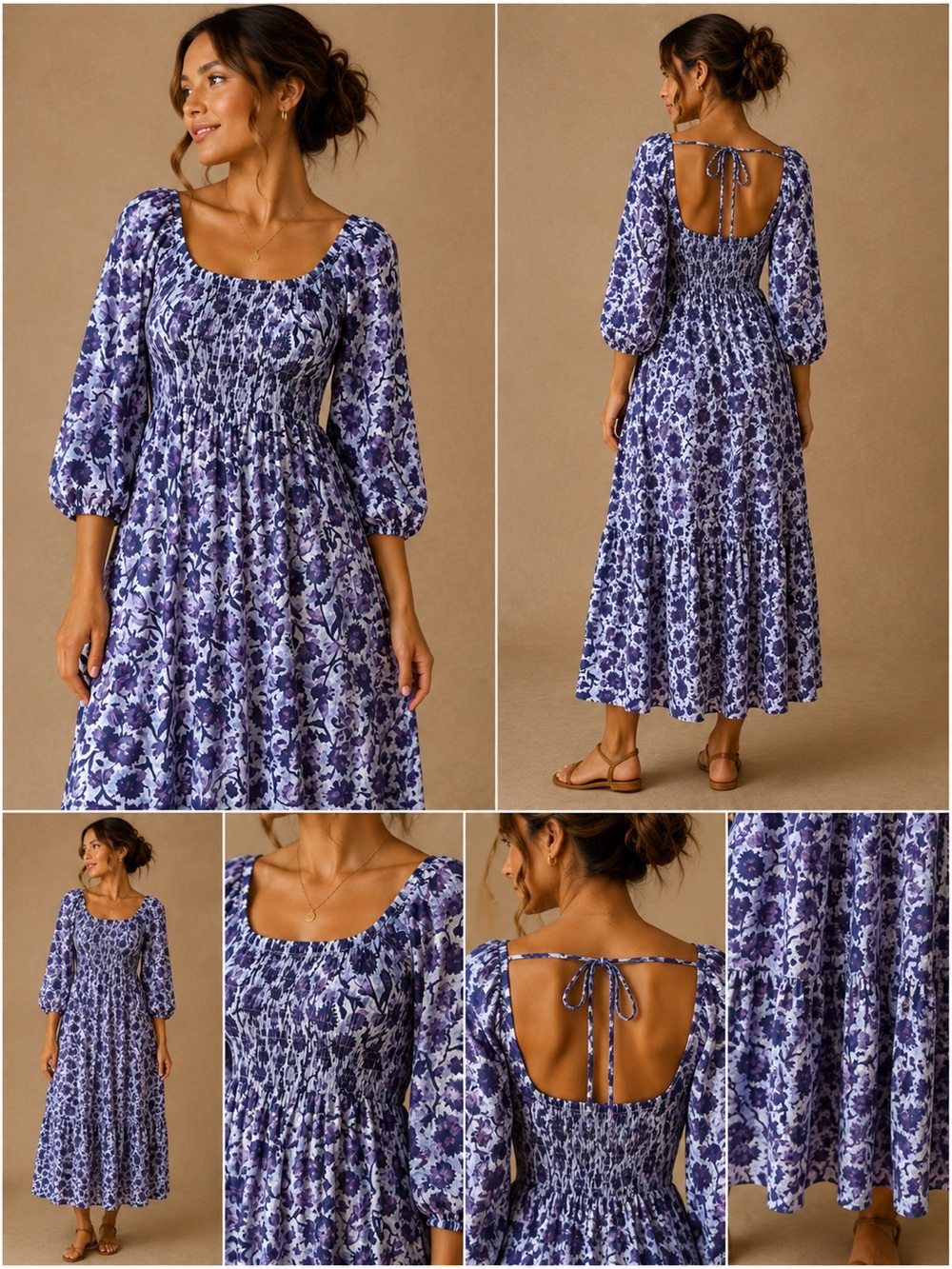 Target Universal Thread Floral Puff Sleeve Peasant Maxi Dress Blue Size Medium